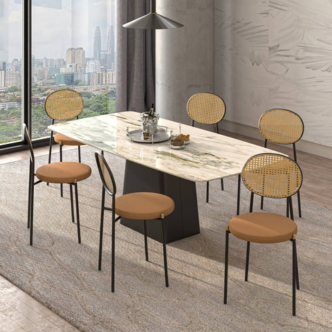 Euston Modern Wicker Dining Chair with Round Velvet Seat Set of 4