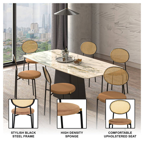 Euston Modern Wicker Dining Chair with Round Velvet Seat Set of 4