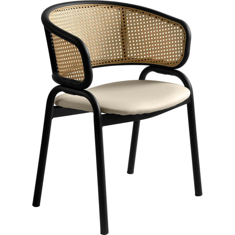 Ervilla Leather Upholstered Dining Armchair With Wicker Back