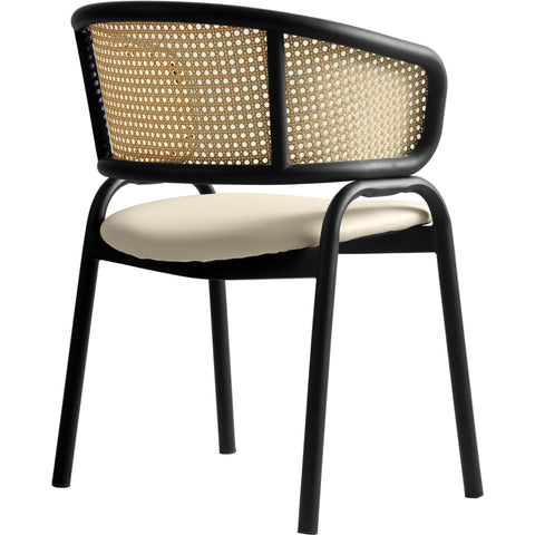 Ervilla Leather Upholstered Dining Armchair With Wicker Back