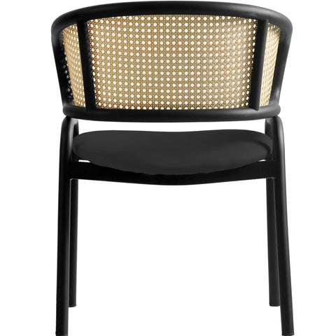 Ervilla Leather Upholstered Dining Armchair With Wicker Back