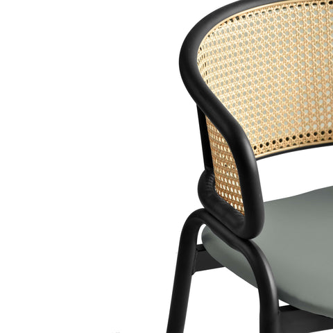 Ervilla Leather Upholstered Dining Armchair With Wicker Back