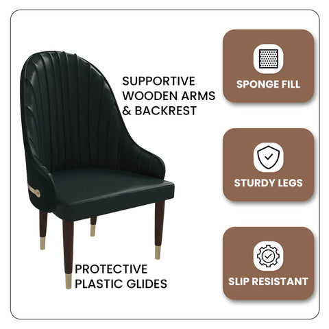 Elara Leather Dining Chair with Elegant Ripple Back and Gold Accents in Rubberwood Set of 4