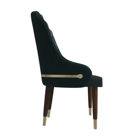 Elara Leather Dining Chair with Elegant Ripple Back and Gold Accents in Rubberwood Set of 4