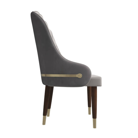 Elara Leather Dining Chair with Elegant Ripple Back and Gold Accents in Rubberwood Set of 2