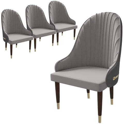 Elara Leather Dining Chair with Elegant Ripple Back and Gold Accents in Rubberwood Set of 4