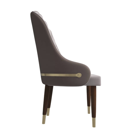 Elara Leather Dining Chair with Elegant Ripple Back and Gold Accents in Rubberwood Set of 4