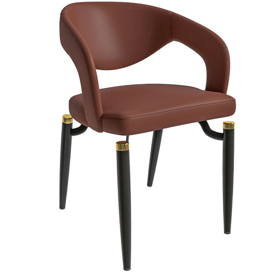 Entice Dining Chairs Upholstered Leather Seat and Curved Back in Black Iron Legs