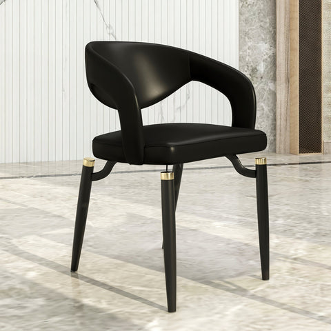 Entice Dining Chairs Upholstered Leather Seat and Curved Back in Black Iron Legs