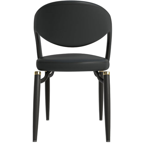 Entice Dining Chairs Upholstered Leather Seat and Curved Back in Black Iron Legs