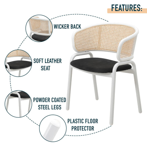 Ervilla Modern Dining Chair with White Frame and Steel Legs