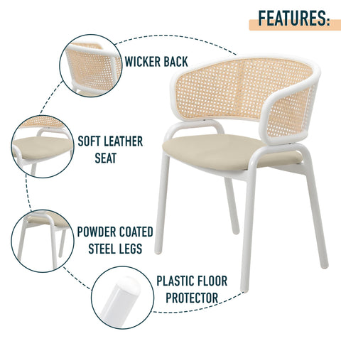 Ervilla Modern Dining Chair with White Frame and Steel Legs