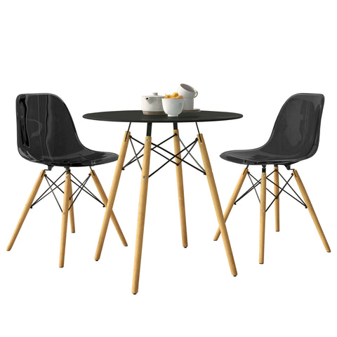 Dover 3-Piece Dining Set with Round Black MDF Top Bistro Table and 2 Plastic Chairs