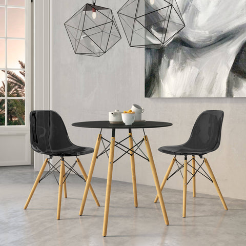 Dover 3-Piece Dining Set with Round Black MDF Top Bistro Table and 2 Plastic Chairs