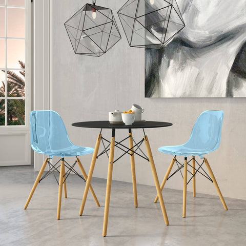 Dover 3-Piece Dining Set with Round Black MDF Top Bistro Table and 2 Plastic Chairs