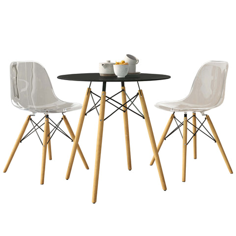 Dover 3-Piece Dining Set with Round Black MDF Top Bistro Table and 2 Plastic Chairs