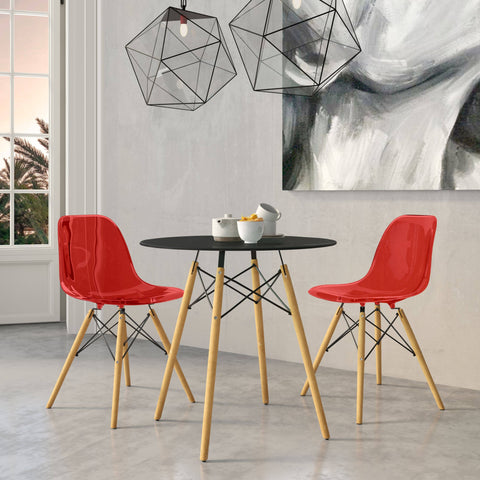 Dover 3-Piece Dining Set with Round Black MDF Top Bistro Table and 2 Plastic Chairs