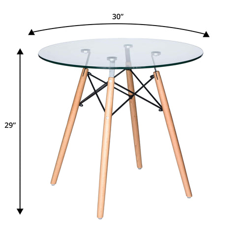 Dover 3-Piece Dining Set with Round Clear Glass Top Bistro Table and 2 Plastic Chairs