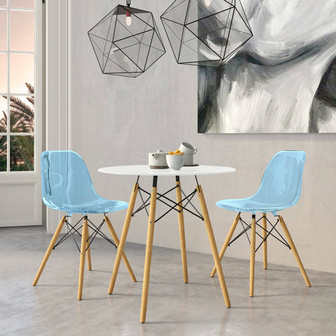 Dover 3-Piece Dining Set with Round White MDF Top Bistro Table and 2 Plastic Chairs