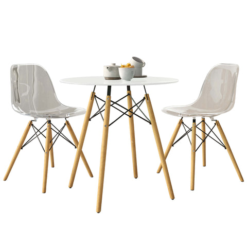 Dover 3-Piece Dining Set with Round White MDF Top Bistro Table and 2 Plastic Chairs