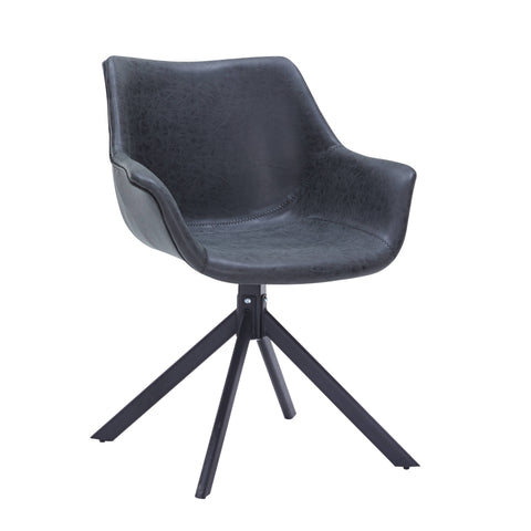 Markley Dining Chair Upholstered in Leather 360-Degree Swivel Armchair