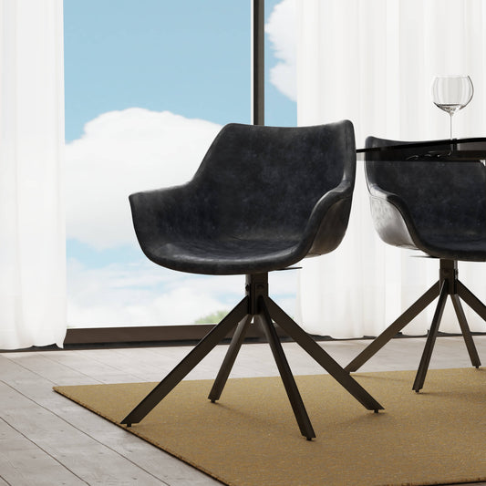 Markley Dining Chair Upholstered in Leather 360-Degree Swivel Armchair