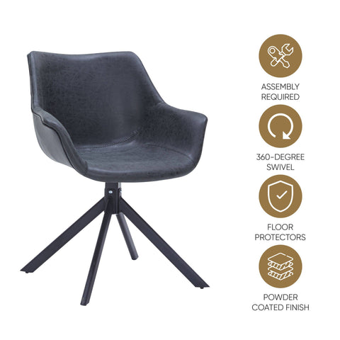 Markley Dining Chair Upholstered in Leather 360-Degree Swivel Armchair