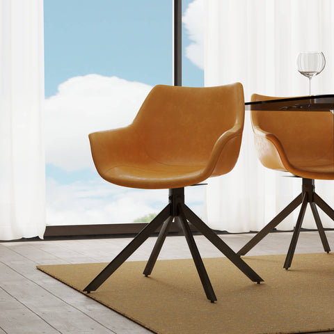 Markley Dining Chair Upholstered in Leather 360-Degree Swivel Armchair