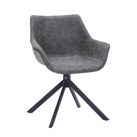 Markley Dining Chair Upholstered in Leather 360-Degree Swivel Armchair