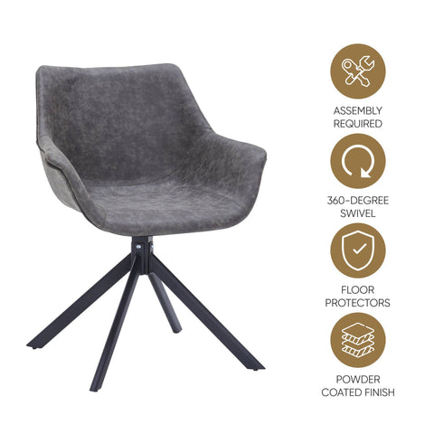 Markley Dining Chair Upholstered in Leather 360-Degree Swivel Armchair