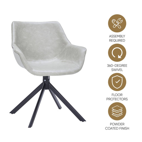 Markley Dining Chair Upholstered in Leather 360-Degree Swivel Armchair