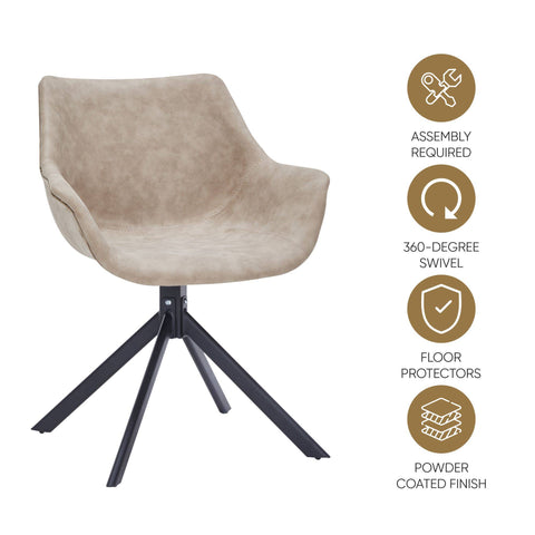 Markley Dining Chair Upholstered in Leather 360-Degree Swivel Armchair