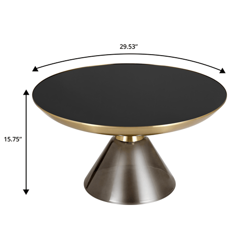 Hyalus 30-Inch Round Glass Coffee Table with Golden Iron Rim Frame and Glass Base