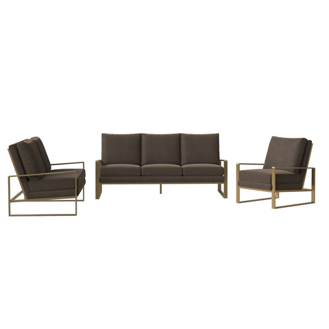 Jefferson 3-Piece Velvet Sofa Set with Gold Stainless Steel Base Accent Chair and Loveseat