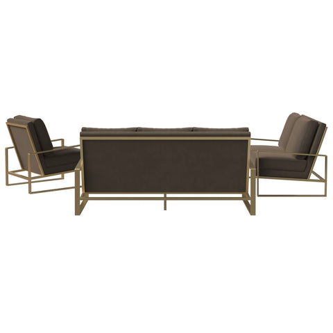 Jefferson 3-Piece Velvet Sofa Set with Gold Stainless Steel Base Accent Chair and Loveseat