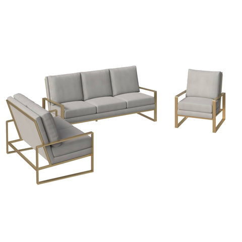 Jefferson 3-Piece Velvet Sofa Set with Gold Stainless Steel Base Accent Chair and Loveseat