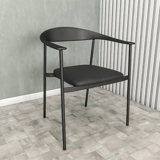 Kora Dining Chair Upholstered in Leather with Stainless Steel Frame and Legs