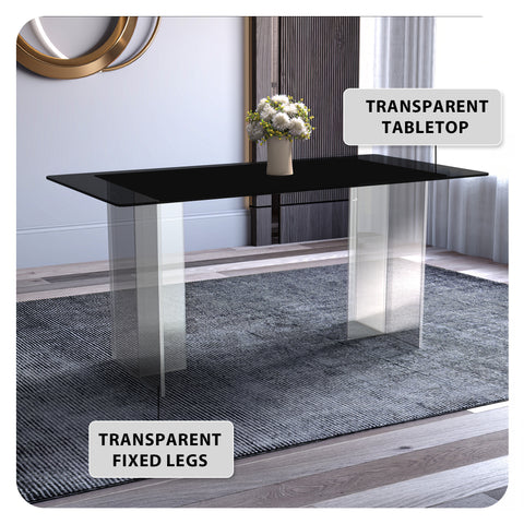 Kova Series Modern Rectangular Dining Table with Sintered Stone or Glass Top and Acrylic Base Legs