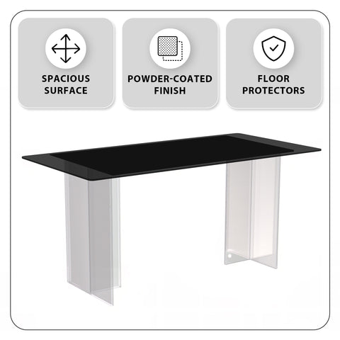 Kova Series Modern Rectangular Dining Table with Sintered Stone or Glass Top and Acrylic Base Legs