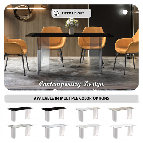 Kova Series Modern Rectangular Dining Table with Sintered Stone or Glass Top and Acrylic Base Legs