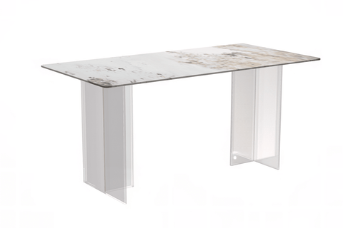 Kova Series Modern Rectangular Dining Table with Sintered Stone or Glass Top and Acrylic Base Legs