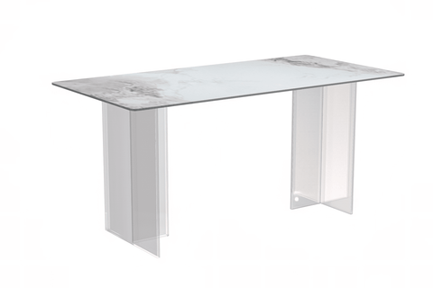 Kova Series Modern Rectangular Dining Table with Sintered Stone or Glass Top and Acrylic Base Legs