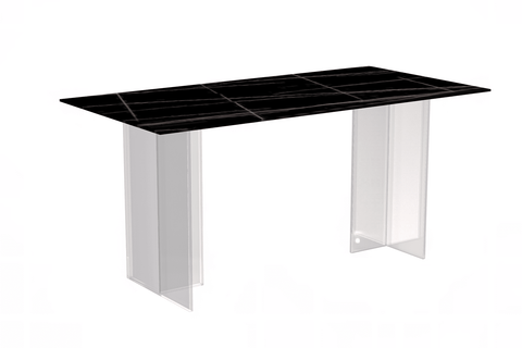 Kova Series Modern Rectangular Dining Table with Sintered Stone or Glass Top and Acrylic Base Legs