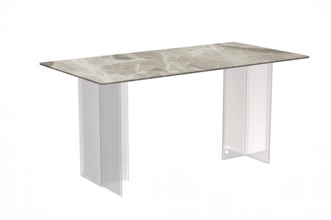 Kova Series Modern Rectangular Dining Table with Sintered Stone or Glass Top and Acrylic Base Legs