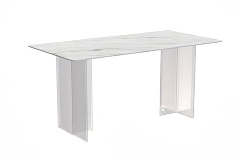 Kova Series Modern Rectangular Dining Table with Sintered Stone or Glass Top and Acrylic Base Legs