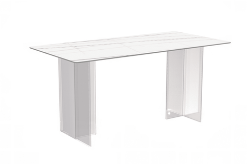 Kova Series Modern Rectangular Dining Table with Sintered Stone or Glass Top and Acrylic Base Legs