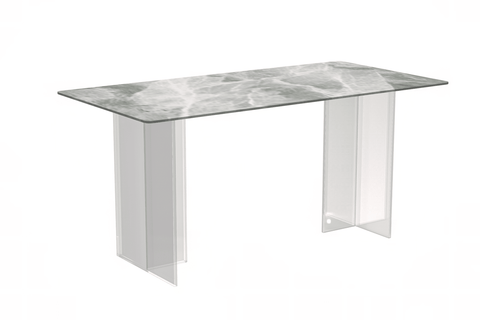 Kova Series Modern Rectangular Dining Table with Sintered Stone or Glass Top and Acrylic Base Legs