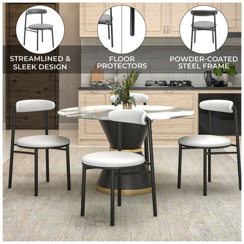 Lume Modern Dining Chair Upholstered in Polyester with Metal Legs Set of 4