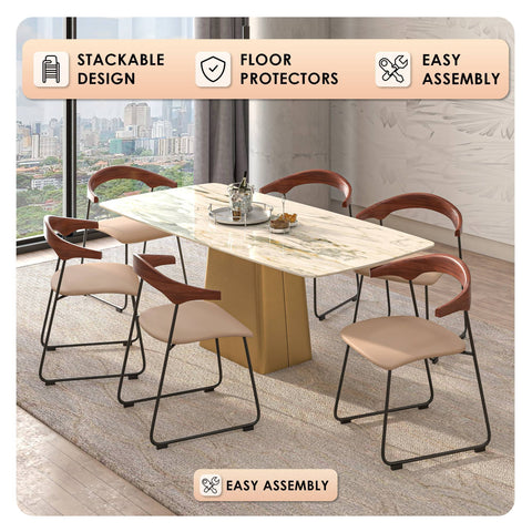 Lyra Dining Chair Upholstered Leather with Iron Legs, Set of 4