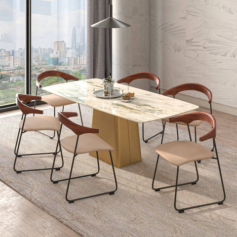 Lyra Dining Chair Upholstered Leather with Iron Legs, Set of 4